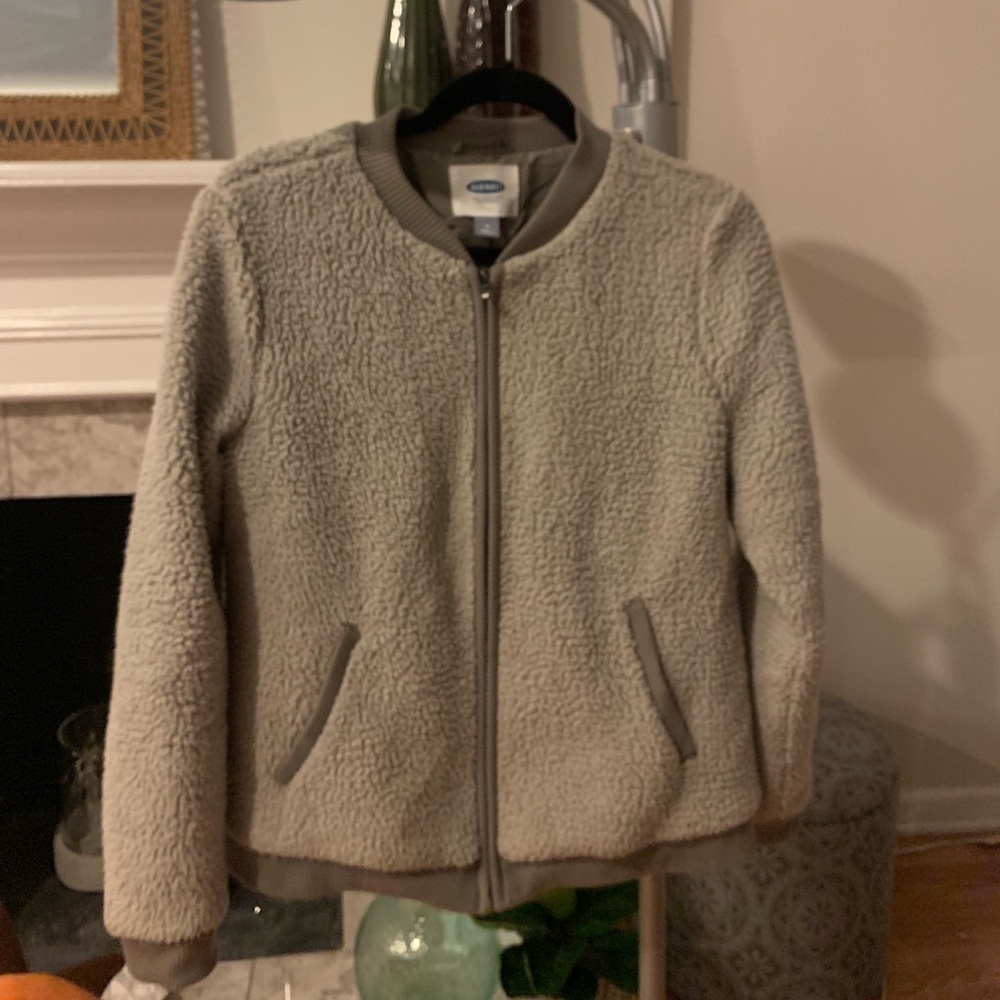 Gray shearling bomber jacket